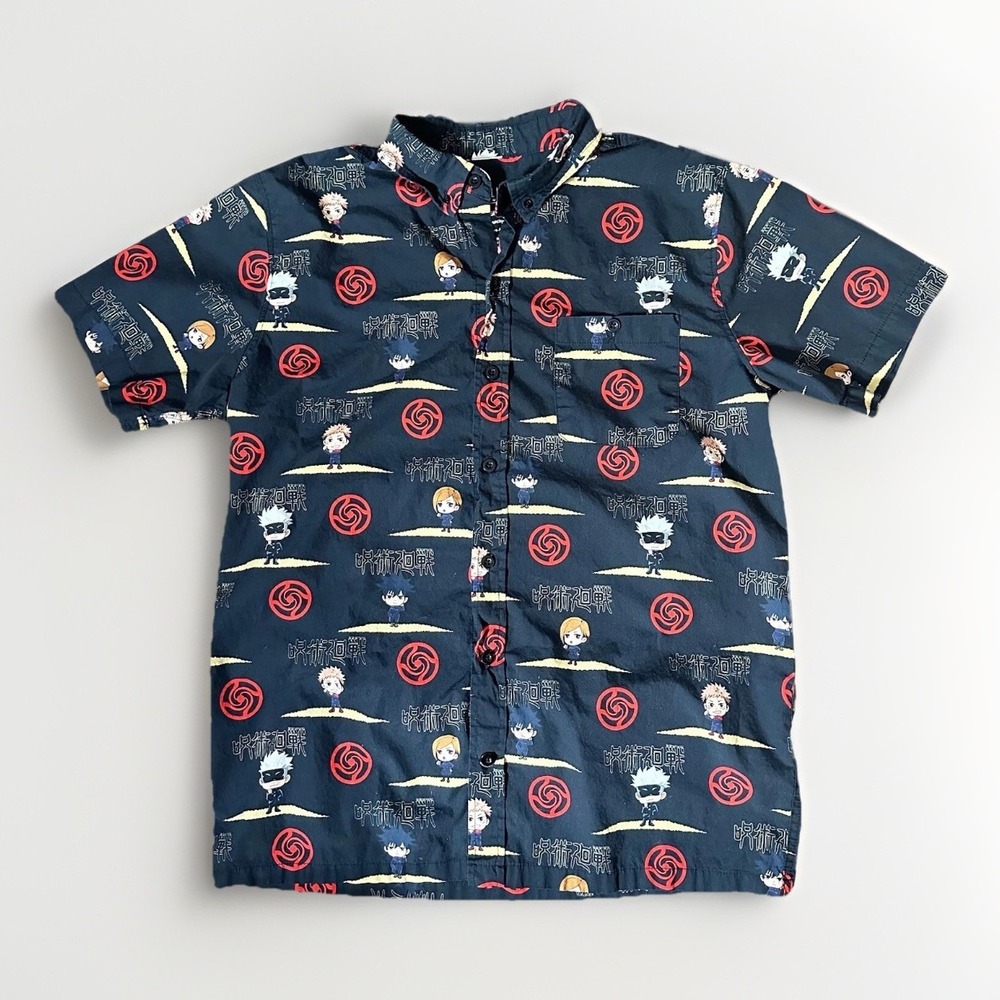 Jujutsu Kaisen Button-Up Shirt Medium BoxLunch Crunchyroll Anime AOP All Over